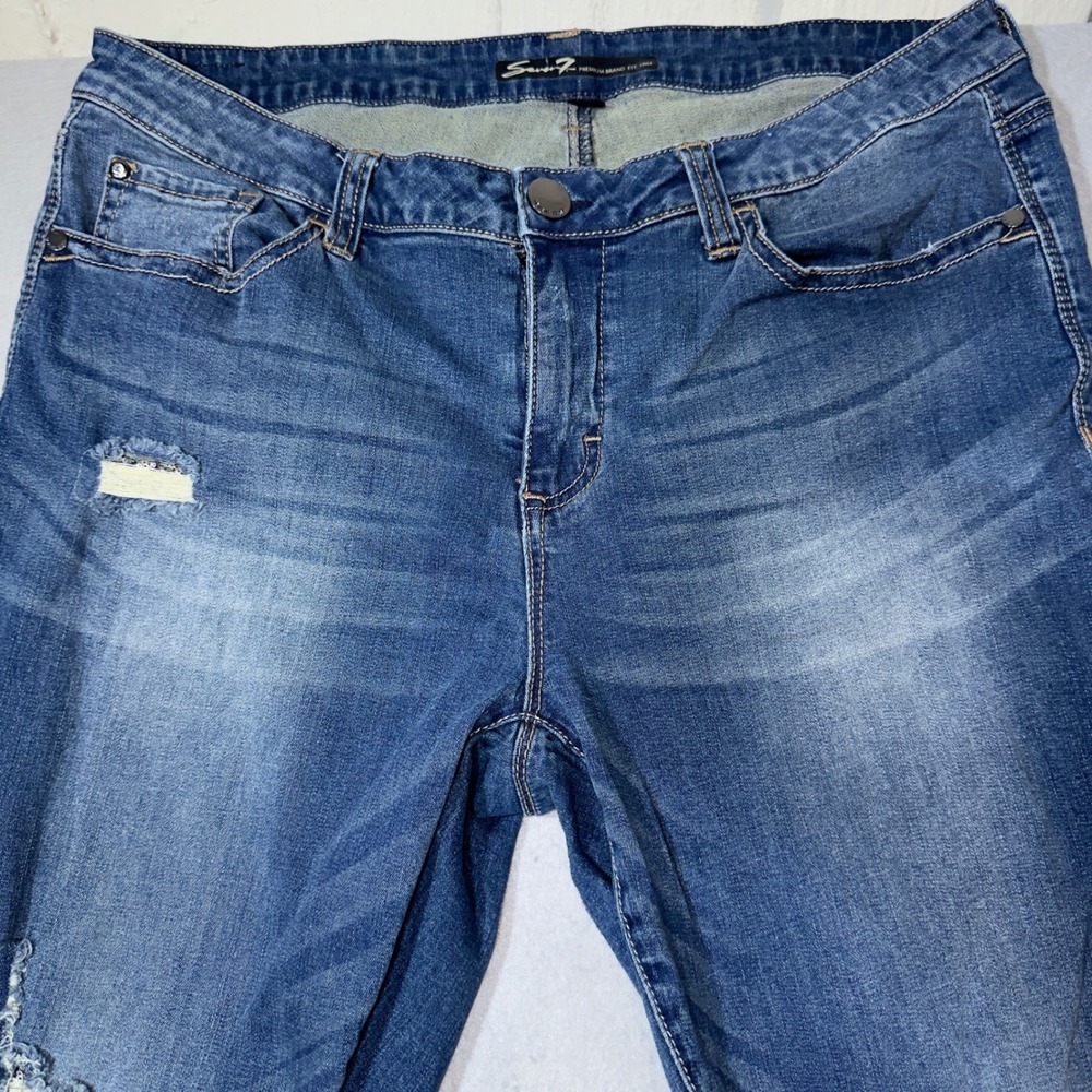 Seven7‎ Ankle Skinny Jeans Womens 16W Blue Distressed Sequin Embellished Plus Sz